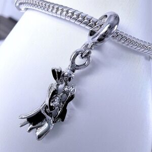 Jack and Sally Silver Bead Charm Fits Snake Chain Bracelet Nightmare Before Xmas
